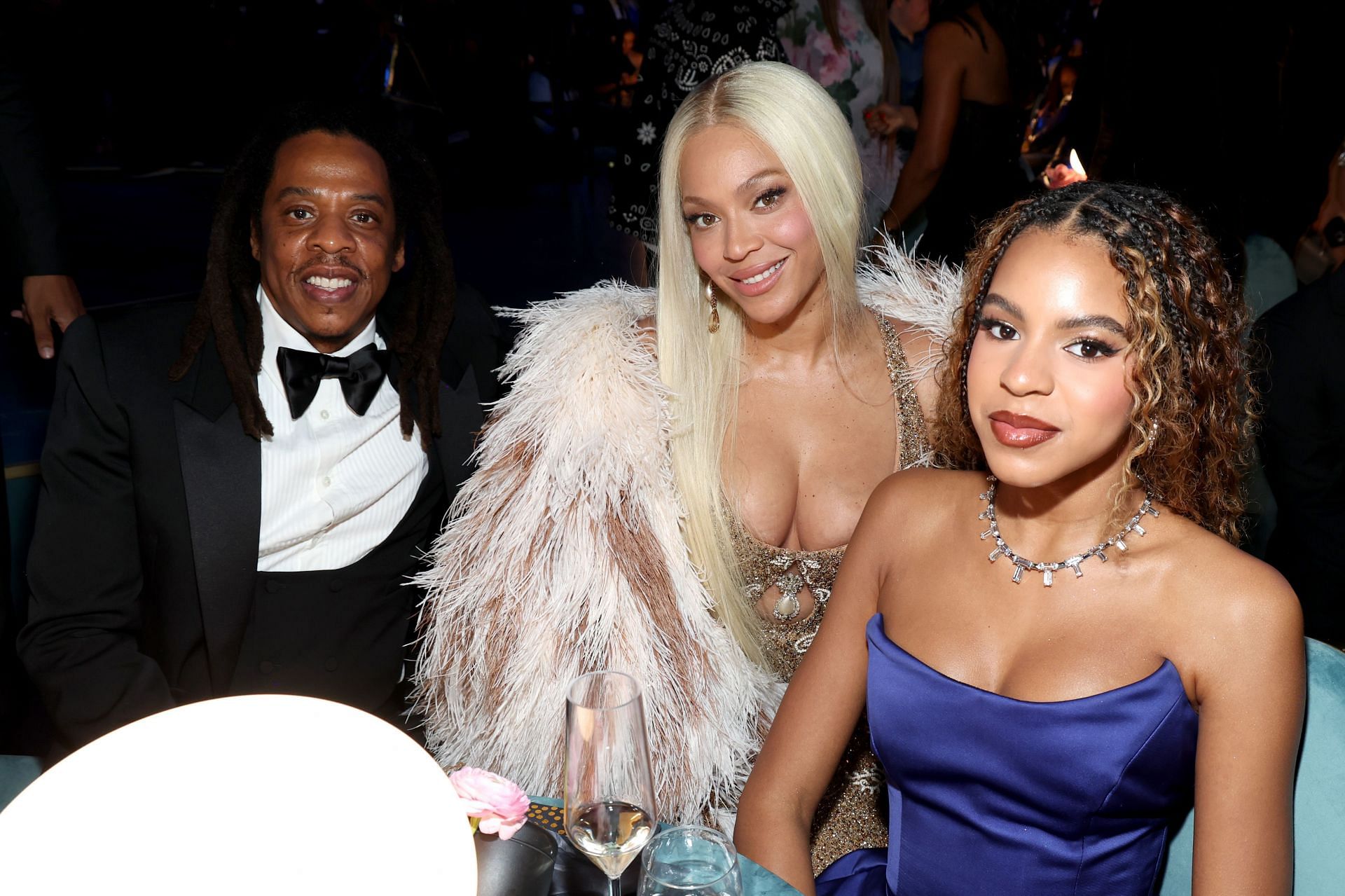 (L-R) Jay-Z, Beyoncé, and Blue Ivy Carter at the 67th Annual GRAMMY Awards on February 02, 2025. (Image via Getty)